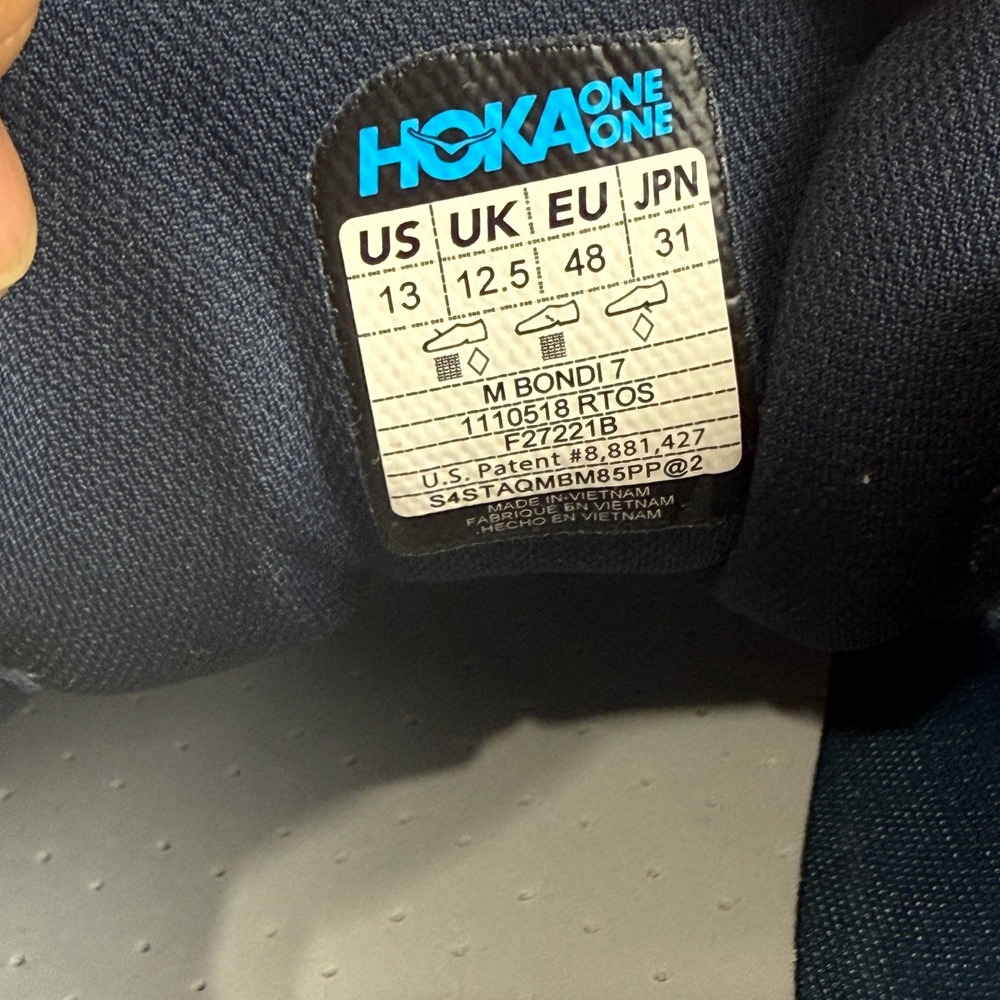 Hoka One One Bondi 7 Mens Running Shoes Blue Fog Ombre Red 1110518 RTOS Size 13 - Picture 4 of 16